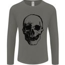 Human Skull Mens Long Sleeve T-Shirt Charcoal