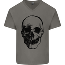 Human Skull Mens V-Neck Cotton T-Shirt Charcoal
