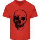 Human Skull Mens V-Neck Cotton T-Shirt Red