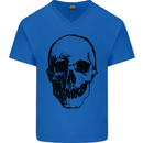Human Skull Mens V-Neck Cotton T-Shirt Royal Blue