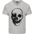 Human Skull Mens V-Neck Cotton T-Shirt Sports Grey