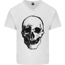 Human Skull Mens V-Neck Cotton T-Shirt White