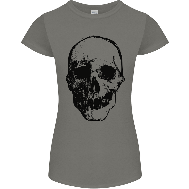 Human Skull Womens Petite Cut T-Shirt Charcoal