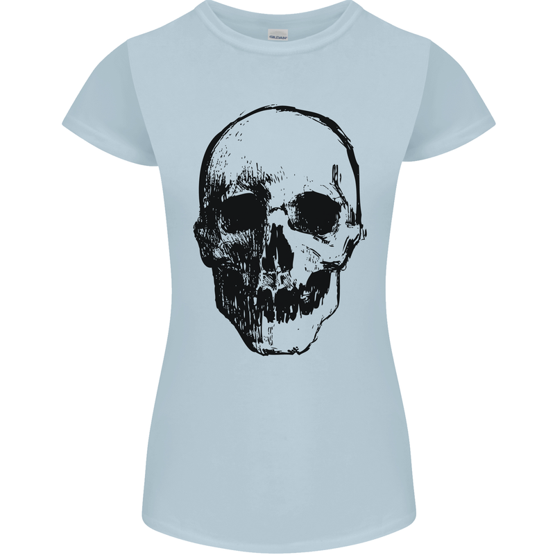 Human Skull Womens Petite Cut T-Shirt Light Blue