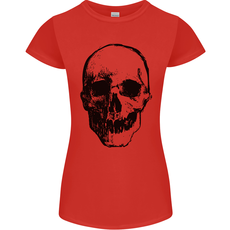 Human Skull Womens Petite Cut T-Shirt Red