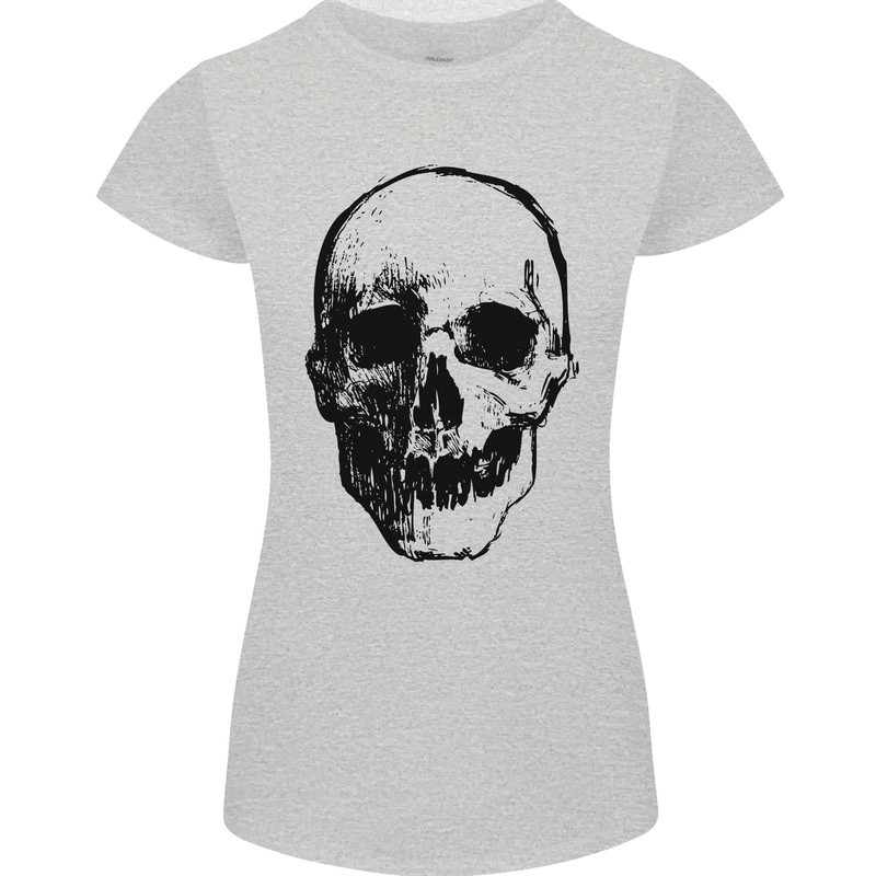 Human Skull Womens Petite Cut T-Shirt Sports Grey