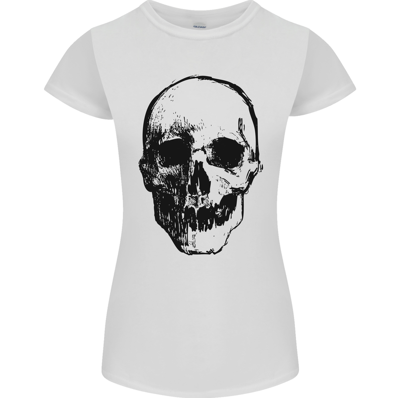 Human Skull Womens Petite Cut T-Shirt White