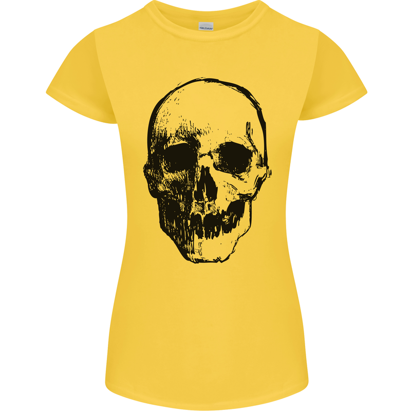 Human Skull Womens Petite Cut T-Shirt Yellow