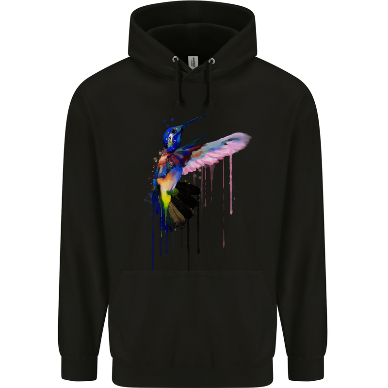 Hummingbird Watercolour Bird Childrens Kids Hoodie Black