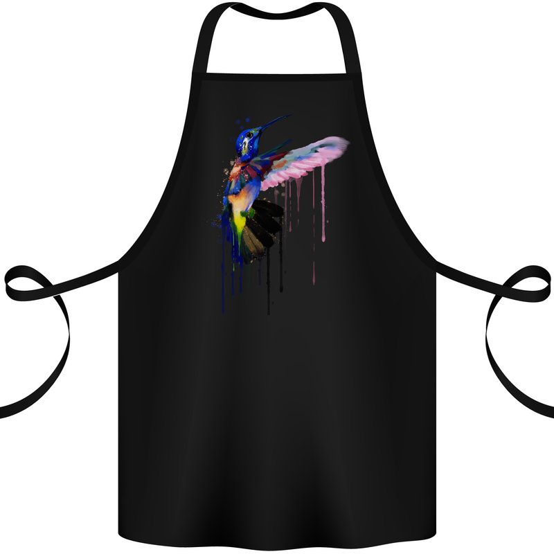 Hummingbird Watercolour Bird Cotton Apron 100% Organic Black