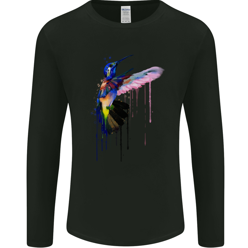 Hummingbird Watercolour Bird Mens Long Sleeve T-Shirt Black
