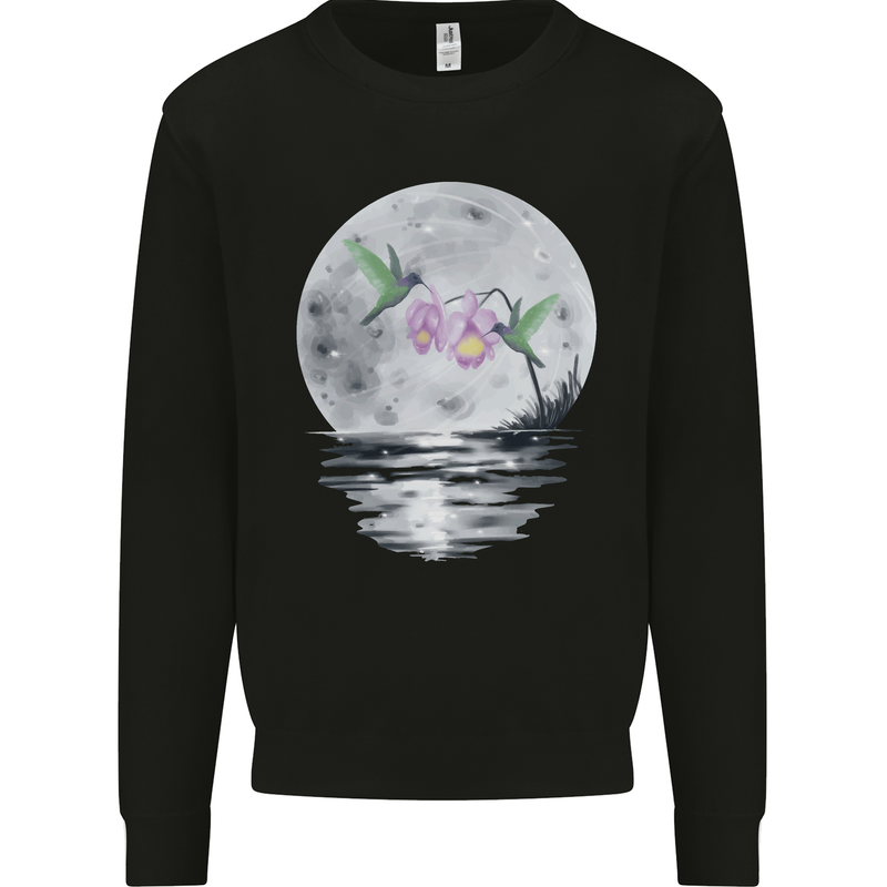 Hummingbirds With Moon & Flower Kids Sweatshirt Jumper Black