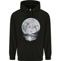 Hummingbirds With Moon & Flower Mens 80% Cotton Hoodie Black