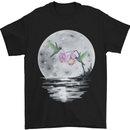 Hummingbirds With Moon & Flower Mens T-Shirt 100% Cotton Black