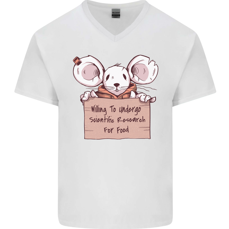 Hungry Mouse Mens V-Neck Cotton T-Shirt White