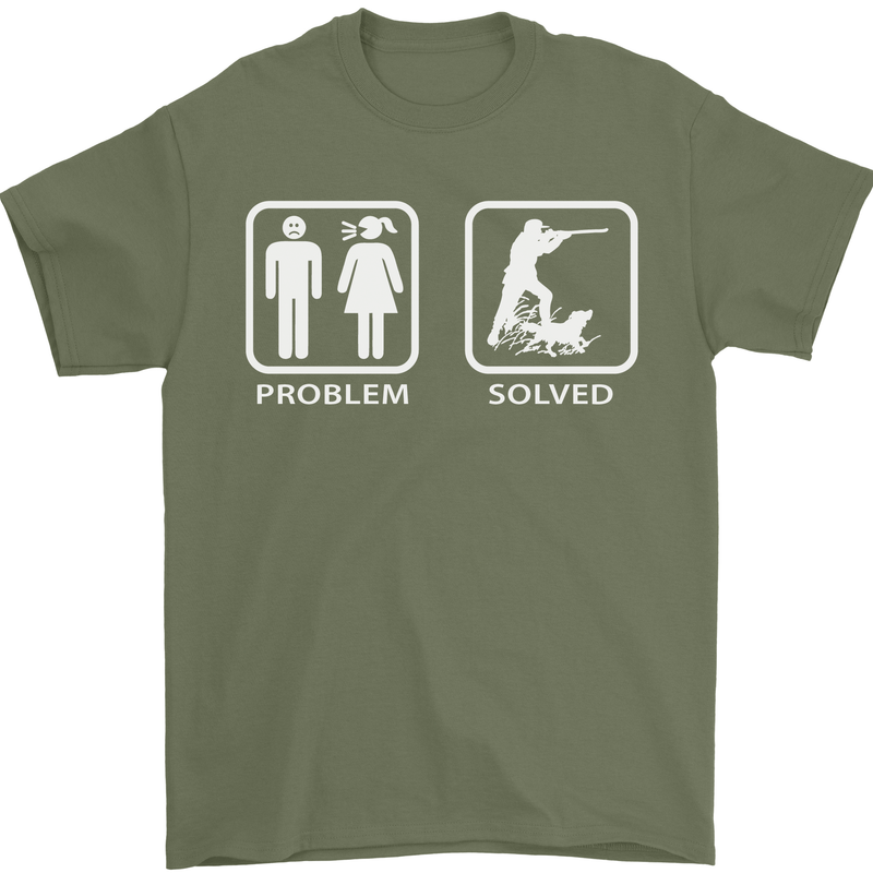 Hunting Problem Solved Funny Hunter Mens T-Shirt Cotton Gildan Military Green