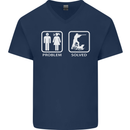 Hunting Problem Solved Funny Hunter Mens V-Neck Cotton T-Shirt Navy Blue