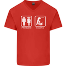Hunting Problem Solved Funny Hunter Mens V-Neck Cotton T-Shirt Red