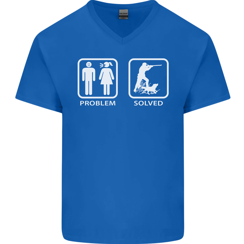 Hunting Problem Solved Funny Hunter Mens V-Neck Cotton T-Shirt Royal Blue