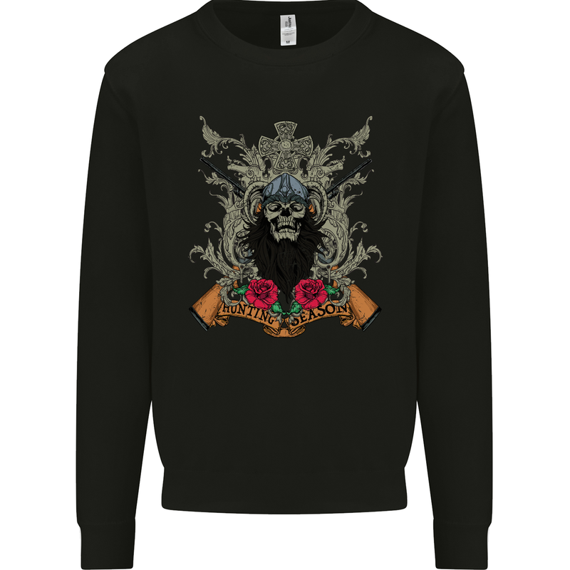 Hunting Season Hunter Skull Hunt Kids Sweatshirt Jumper Black