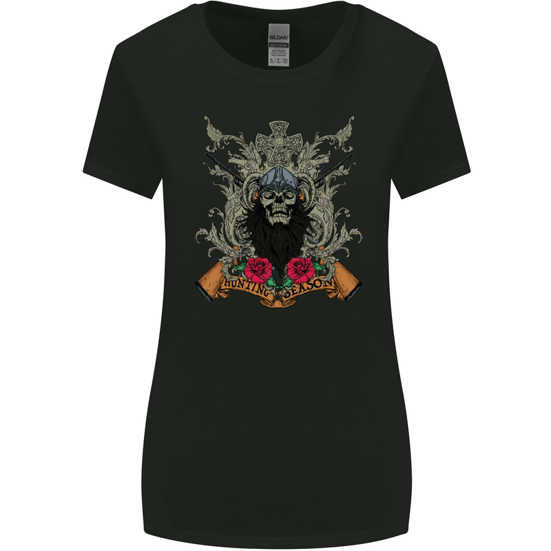 Hunting Season Hunter Skull Hunt Womens Wider Cut T-Shirt Black