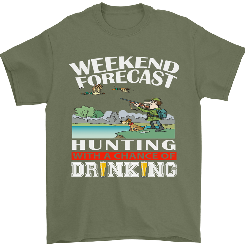 Hunting Weekend Alcohol Beer Funny Hunter Mens T-Shirt Cotton Gildan Military Green