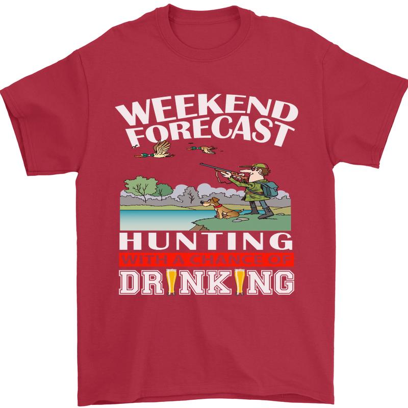 Hunting Weekend Alcohol Beer Funny Hunter Mens T-Shirt Cotton Gildan Red