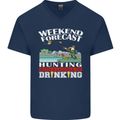 Hunting Weekend Alcohol Beer Funny Hunter Mens V-Neck Cotton T-Shirt Navy Blue