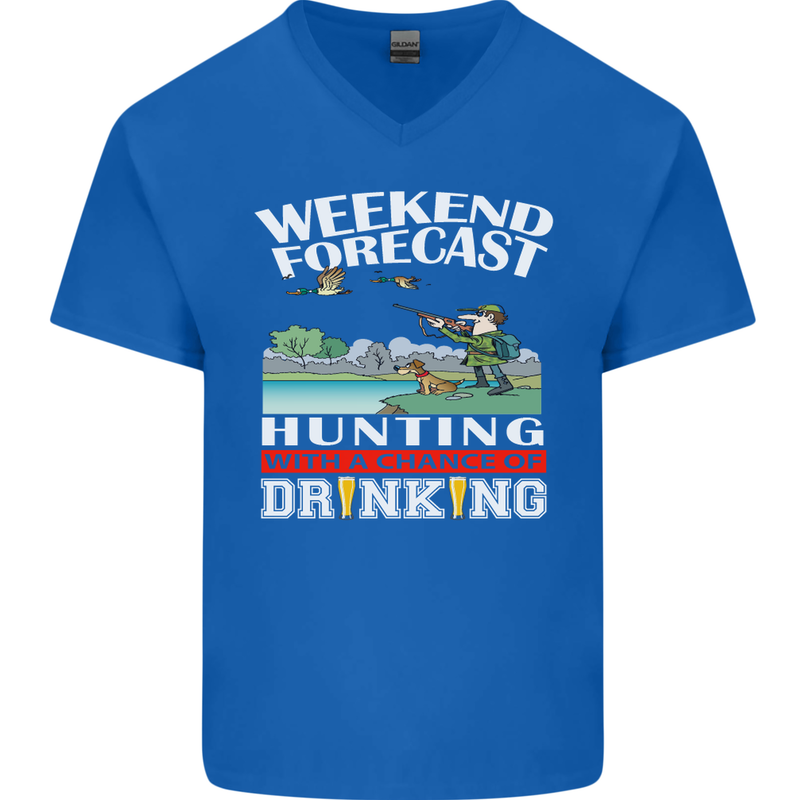 Hunting Weekend Alcohol Beer Funny Hunter Mens V-Neck Cotton T-Shirt Royal Blue