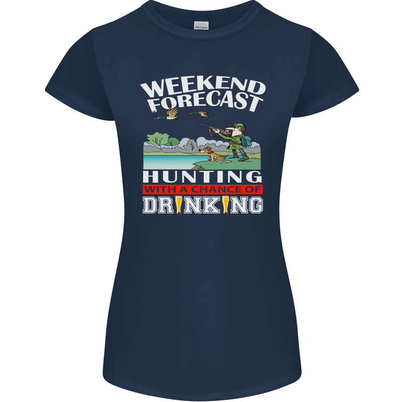 Hunting Weekend Alcohol Beer Funny Hunter Womens Petite Cut T-Shirt Navy Blue