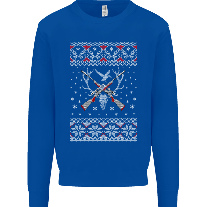 Huntsmath Christmas Hunting Funny Xmas Kids Sweatshirt Jumper Royal Blue
