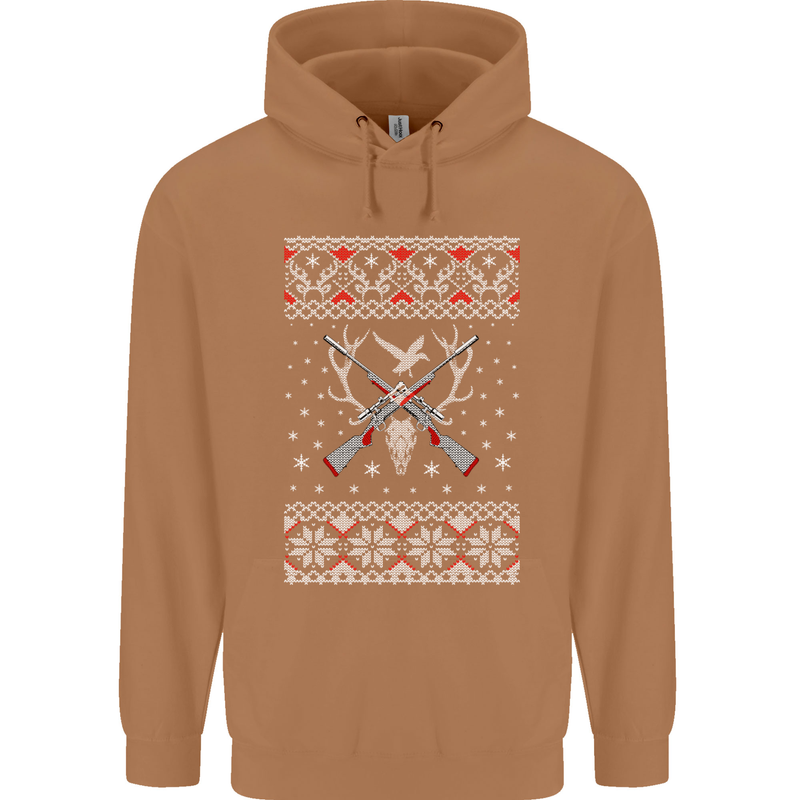 Huntsmath Christmas Hunting Funny Xmas Mens 80% Cotton Hoodie Caramel Latte