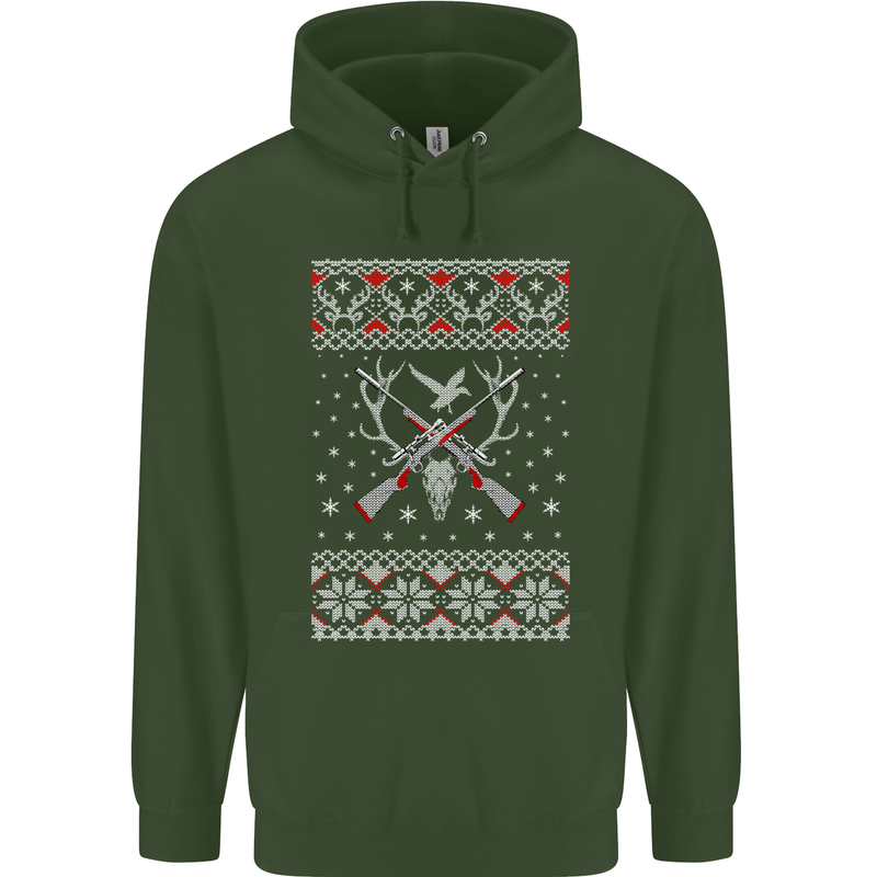 Huntsmath Christmas Hunting Funny Xmas Mens 80% Cotton Hoodie Forest Green
