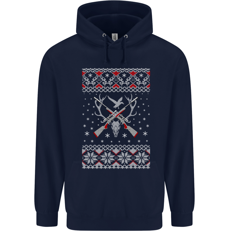 Huntsmath Christmas Hunting Funny Xmas Mens 80% Cotton Hoodie Navy Blue
