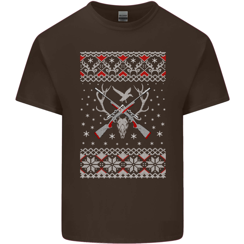 Huntsmath Christmas Hunting Funny Xmas Mens Cotton T-Shirt Tee Top Dark Chocolate