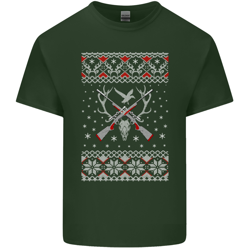 Huntsmath Christmas Hunting Funny Xmas Mens Cotton T-Shirt Tee Top Forest Green