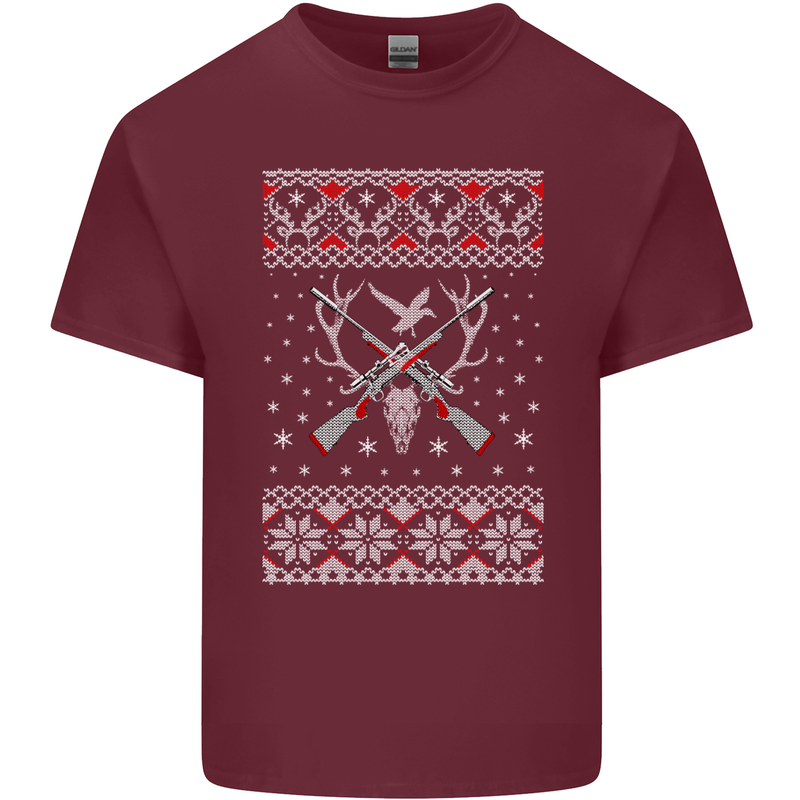 Huntsmath Christmas Hunting Funny Xmas Mens Cotton T-Shirt Tee Top Maroon
