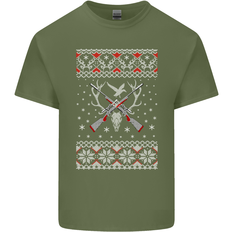Huntsmath Christmas Hunting Funny Xmas Mens Cotton T-Shirt Tee Top Military Green