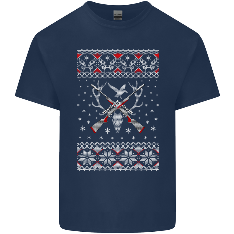 Huntsmath Christmas Hunting Funny Xmas Mens Cotton T-Shirt Tee Top Navy Blue