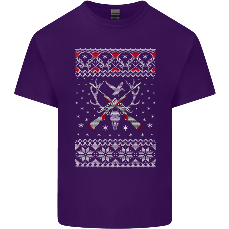 Huntsmath Christmas Hunting Funny Xmas Mens Cotton T-Shirt Tee Top Purple