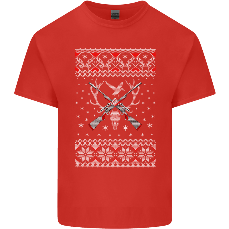 Huntsmath Christmas Hunting Funny Xmas Mens Cotton T-Shirt Tee Top Red