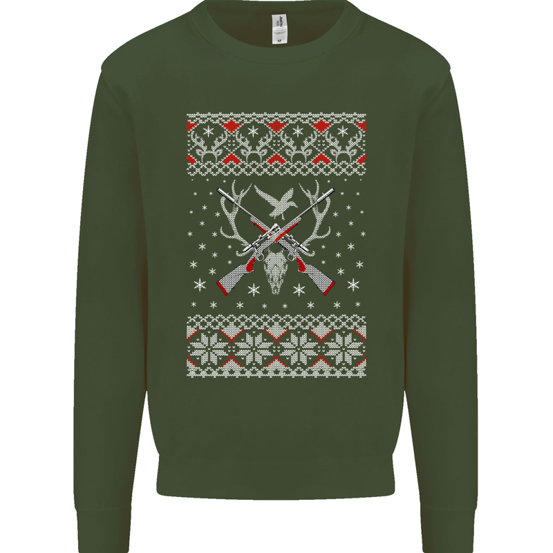 Huntsmath Christmas Hunting Funny Xmas Mens Sweatshirt Jumper Forest Green