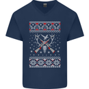 Huntsmath Christmas Hunting Funny Xmas Mens V-Neck Cotton T-Shirt Navy Blue