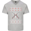 Huntsmath Christmas Hunting Funny Xmas Mens V-Neck Cotton T-Shirt Sports Grey