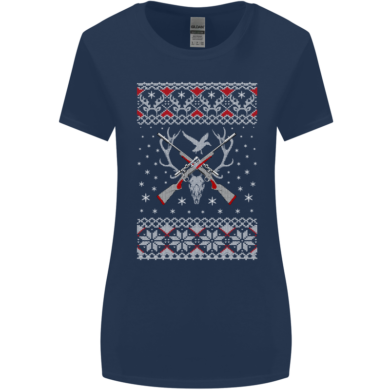 Huntsmath Christmas Hunting Funny Xmas Womens Wider Cut T-Shirt Navy Blue