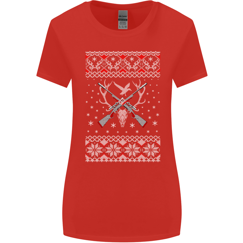 Huntsmath Christmas Hunting Funny Xmas Womens Wider Cut T-Shirt Red