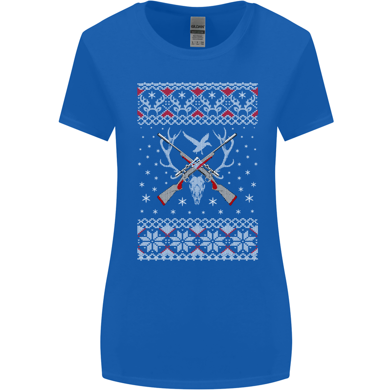 Huntsmath Christmas Hunting Funny Xmas Womens Wider Cut T-Shirt Royal Blue