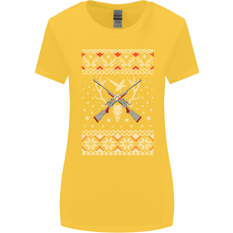 Huntsmath Christmas Hunting Funny Xmas Womens Wider Cut T-Shirt Yellow