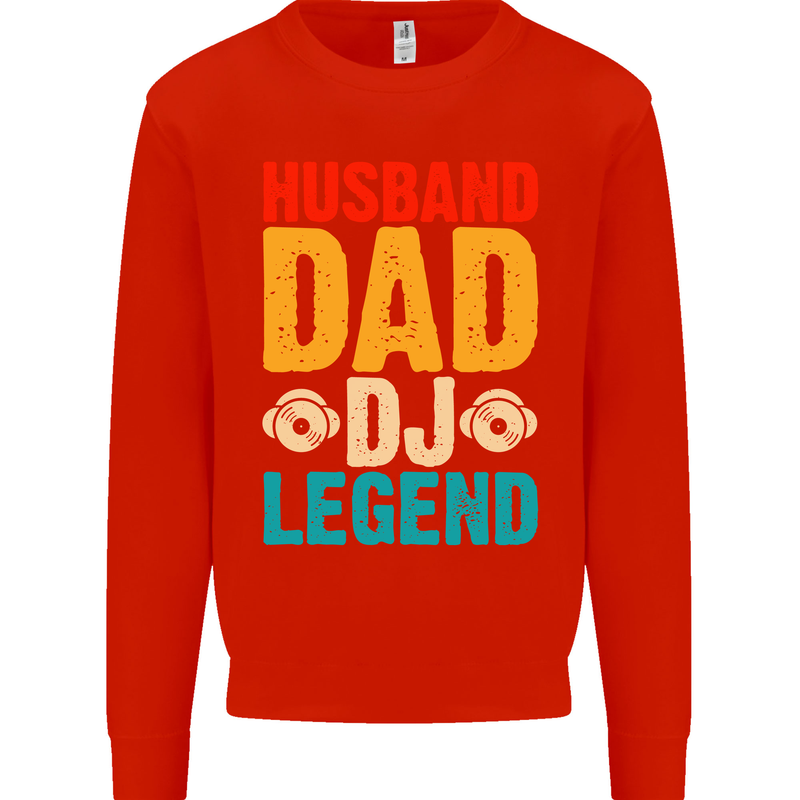 Husband Dad DJ Legend Fathers Day Kids Sweatshirt Jumper Bright Red