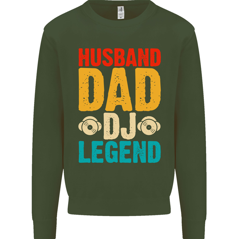 Husband Dad DJ Legend Fathers Day Kids Sweatshirt Jumper Forest Green